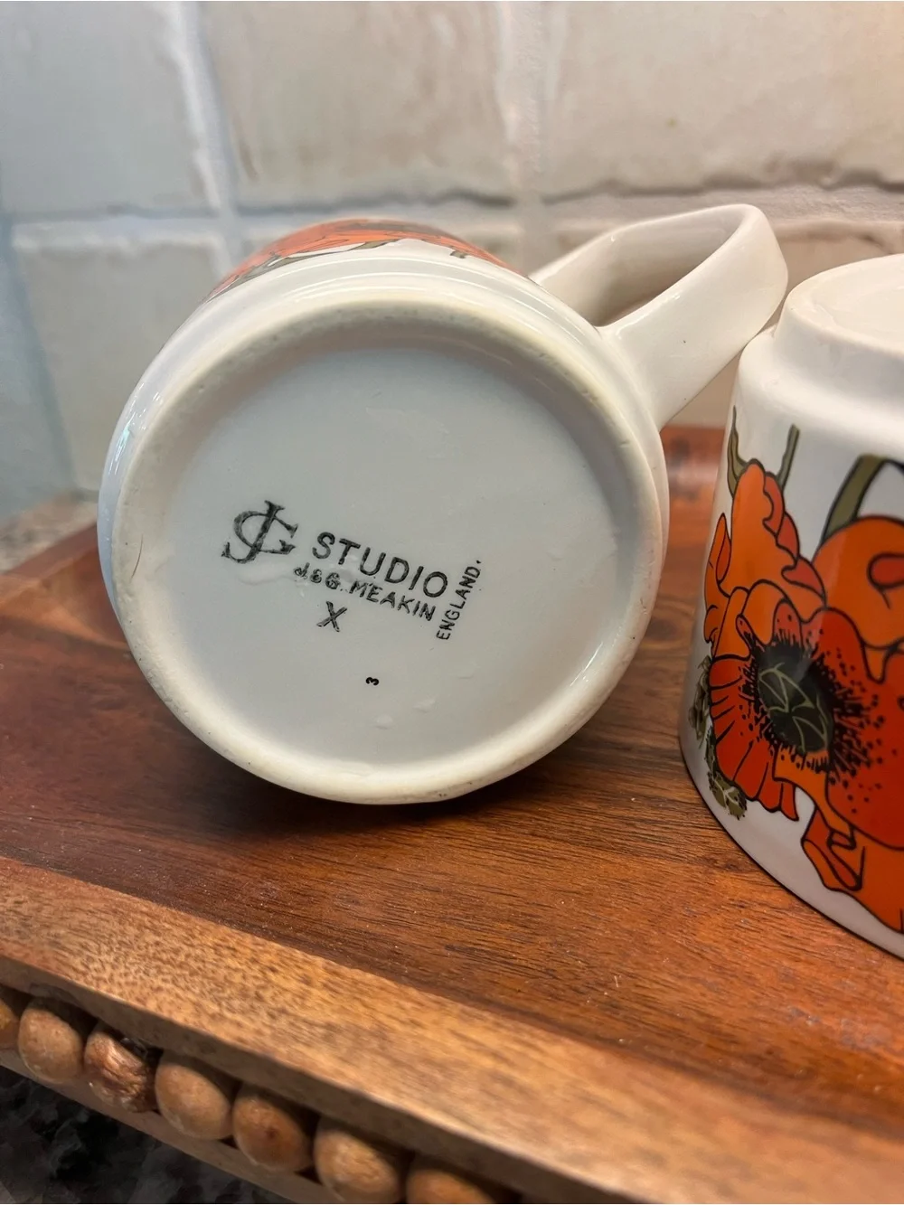 J & G Meakin of England Vtg Floral Porcelain Coffee/Tea Set Orange Poppies